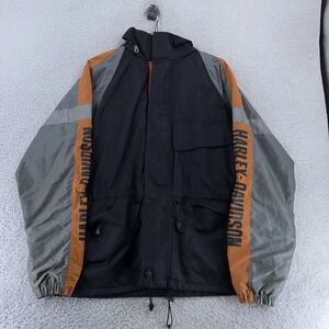 Harley-Davidson Jacket Mens Medium Hooded Lined Windbreaker Moto Coat Motorcycle